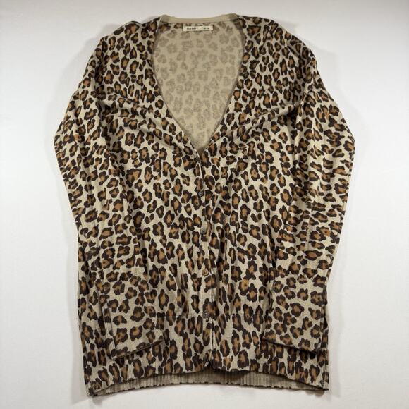 Old Navy Leopard Animal Print Lightweight Cardigan Sweater Tan Size Medium - Picture 1 of 9